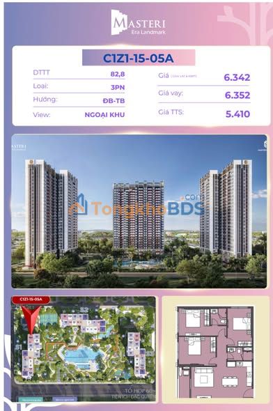 Căn hộ Masteri Vin 3 Long Biên 66.7m² - View biệt thự, giá tốt