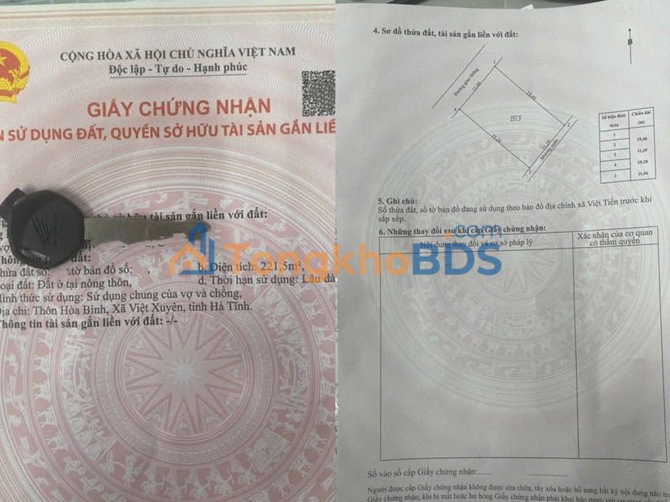 Đất nền Thôn Hòa Bình, Hà Tĩnh - 221.5m² - Sổ đỏ sẵn sàng