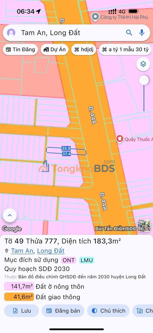 Mặt tiền Tỉnh lộ 44A - Kinh doanh đắc lợi gần KCN Changchun, Long Điền