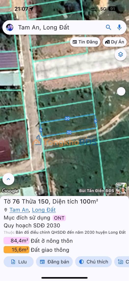 Đất thổ cư 100m² Xã Tam An, Long Đất - Giá 1.19 Tỷ