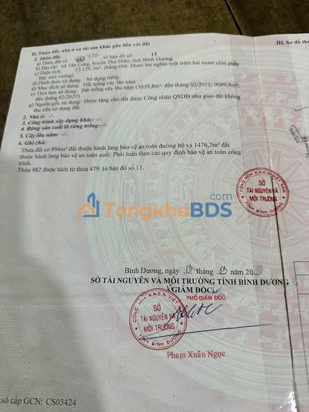 Đất Mặt Tiền DT 750 Phú Giáo, Bình Dương - 5500m² TC Giá 2.5 Tỷ