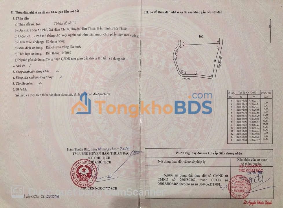 Bán 1.2 sào đất lúa Hàm Chính, Bình Thuận - Mặt tiền bê tông ô tô