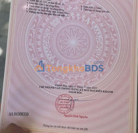 Đất Nền 117m² Thổ Cư Full - Diên Khánh, Khánh Hòa - Giá 550 Triệu