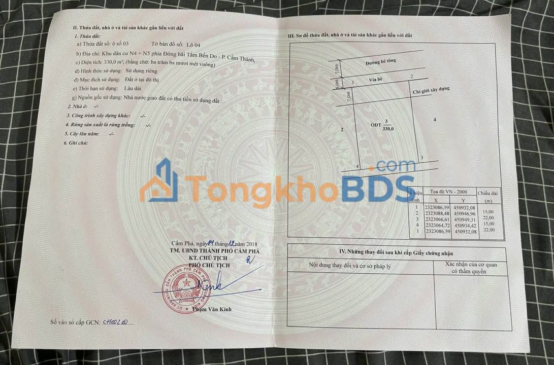 Đất nền Cẩm Phả 330m² hướng Bắc - Đường 7m, Vỉa hè 5m - Giá 21 Triệu/m²