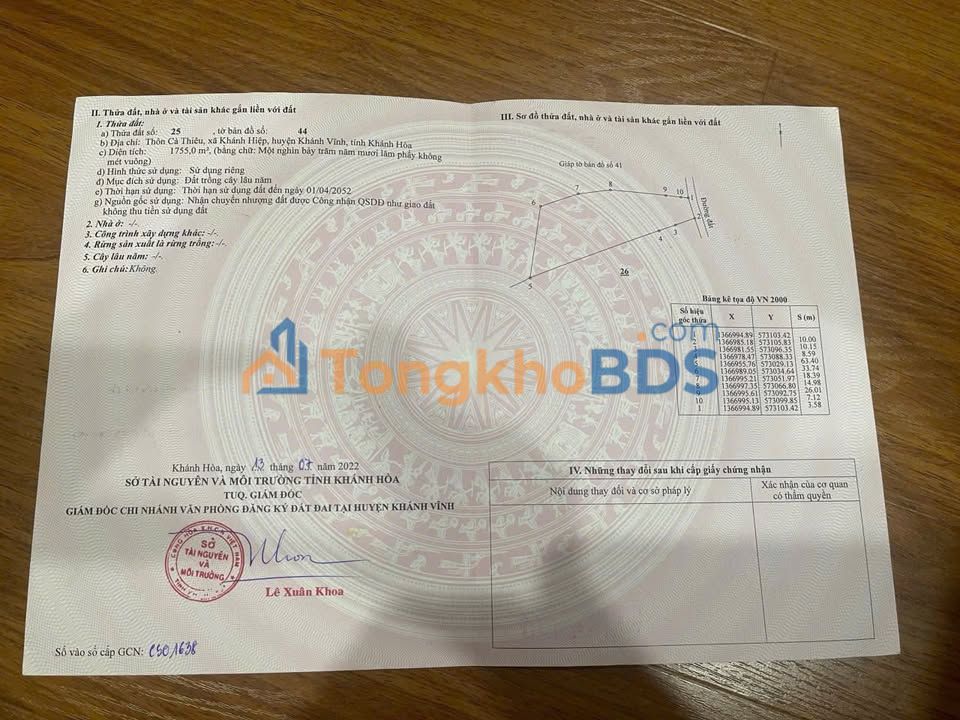 Bán nhanh đất vườn 1755m² Khánh Hiệp, Khánh Hòa - Giá tốt chỉ 235 triệu