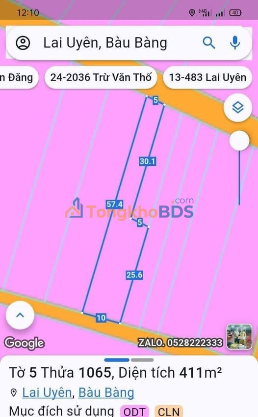 Bán Đất 2 Mặt Tiền Lai Uyên, Bàu Bàng - 2850m² Giá 1.45 Tỷ