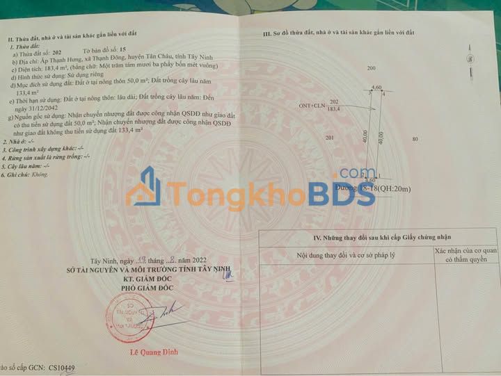 Bán đất thổ cư 2040m² mặt tiền đường nhựa Thạnh Đông, Tân Châu, Tây Ninh - Giá 270 triệu