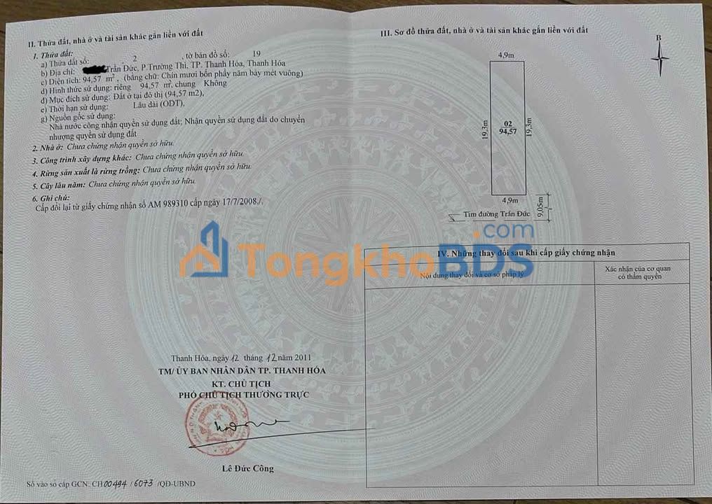 Đất nền Trần Đức 95m² 6-6.99 tỷ – Đường ô tô 9m