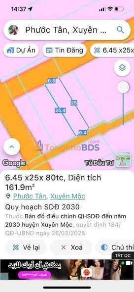 Đất Nền Phước Tân, Xuyên Mộc 160m² Sổ Đỏ Sẵn Sàng - Giá Đầu Tư 1.15 Tỷ