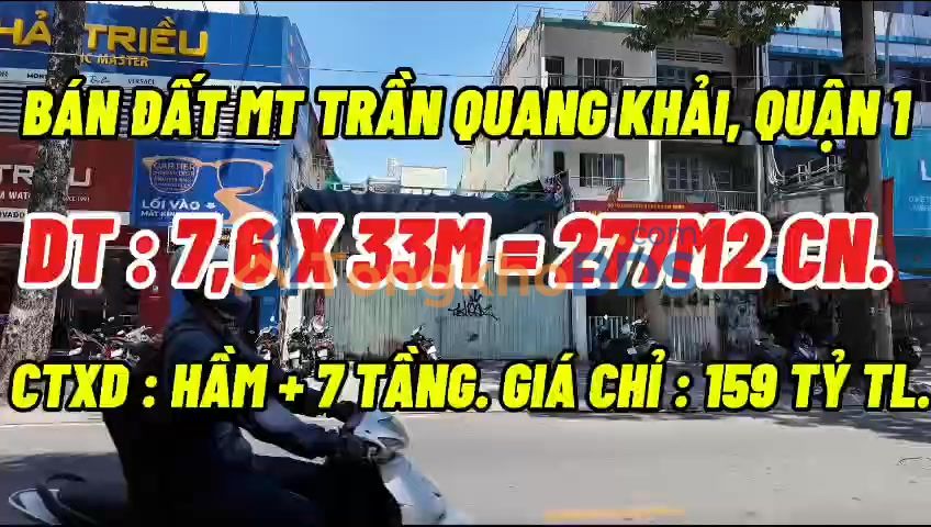 Đất Trần Quang Khải Quận 1 277m² 159 tỷ - Pháp lý rõ ràng