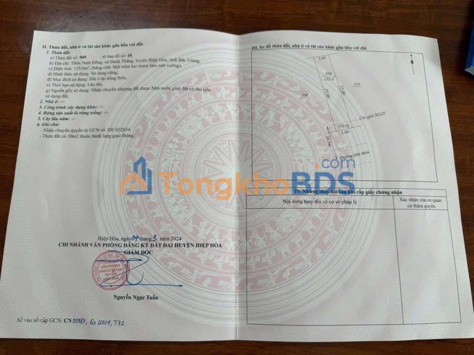 Đất nền 125m² trục chính 17m Xã Danh Thắng, Bắc Giang - Giá 1.6 tỷ