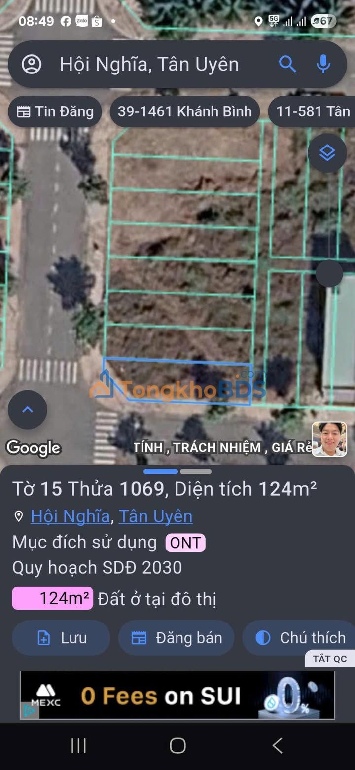 Đất nền Tân Uyên 124m² 2.3 tỷ - Sổ đỏ chính chủ