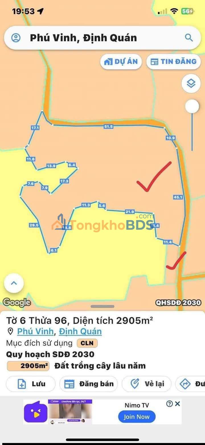 Đất nền Phú Vinh Định Quán 1080m² 680 triệu - Tiềm năng tăng giá