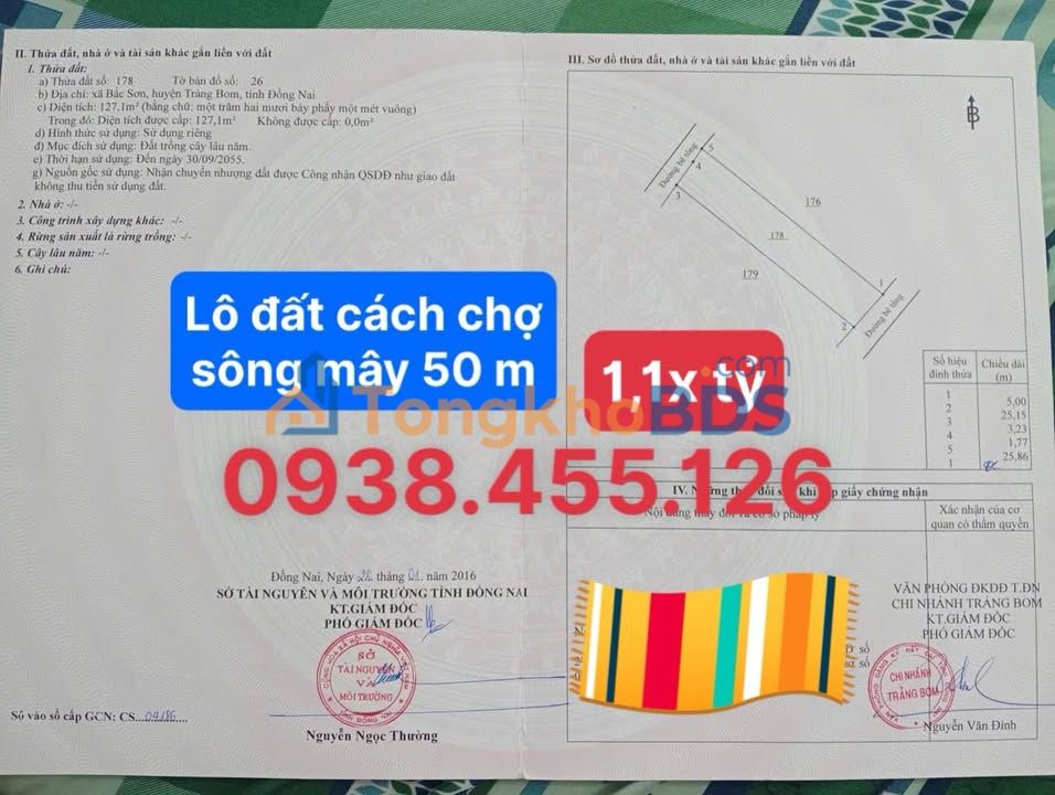 Đất Vĩnh Tân, Vĩnh Cửu (125m²) - Sổ Riêng, Hai Mặt Tiền, Sát Chợ Sông Mây - Giá Ngộp 1.18 Tỷ