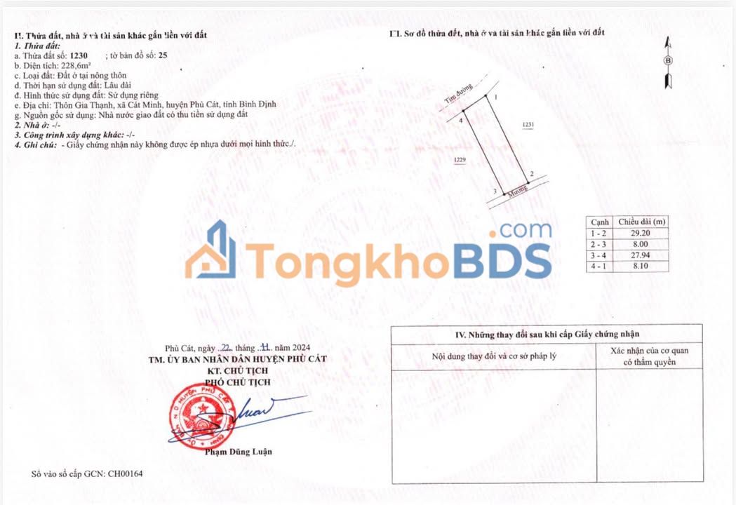 Đất Nền Xã Cát Minh, Phù Cát 228m² - Sổ Đỏ Full Thổ Cư, Giá F0