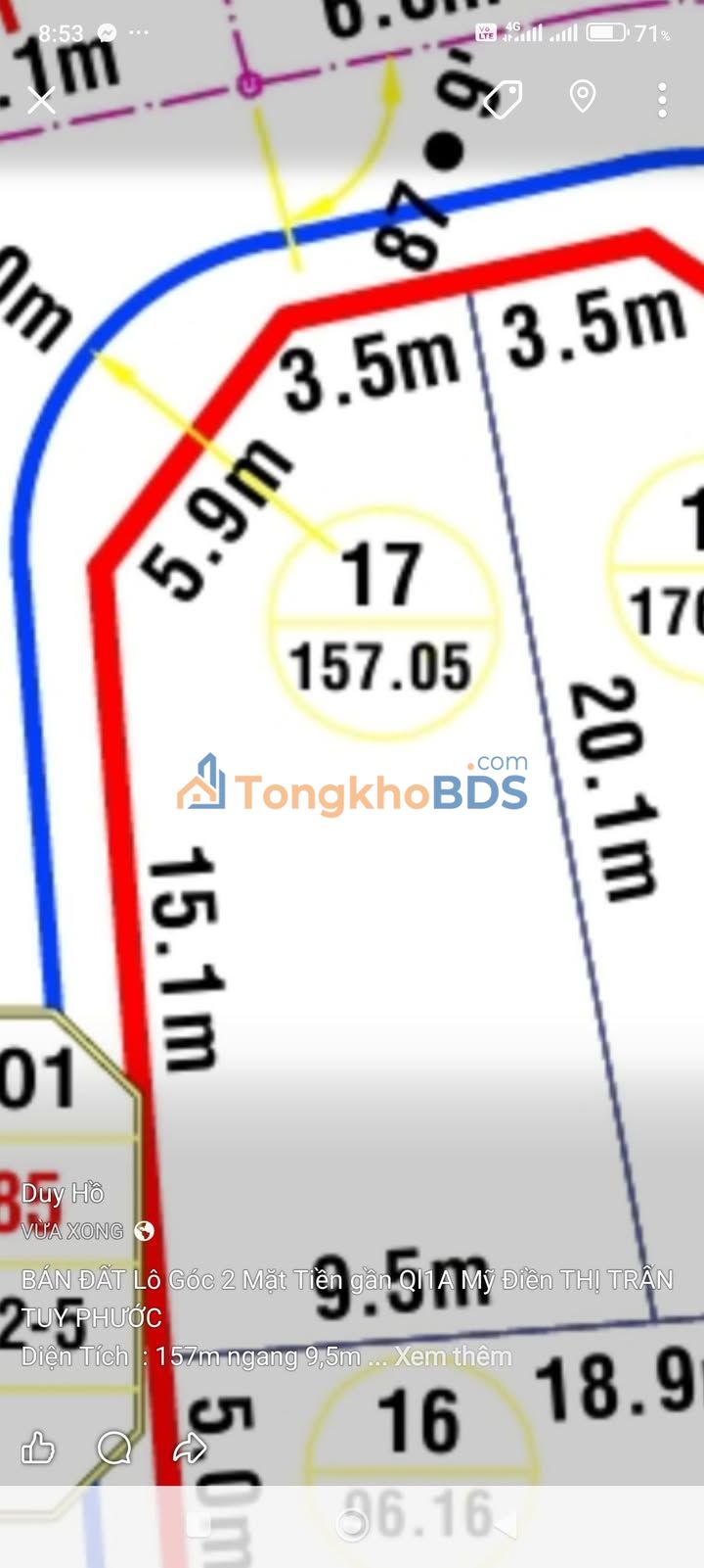 Đất nền Tuy Phước 157m² 1.2 tỷ - Pháp lý rõ ràng hai mặt tiền
