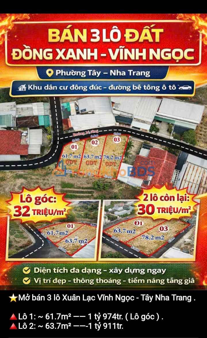 Đất nền Vĩnh Ngọc Nha Trang 62m² 1,9 tỷ - Pháp lý rõ ràng
