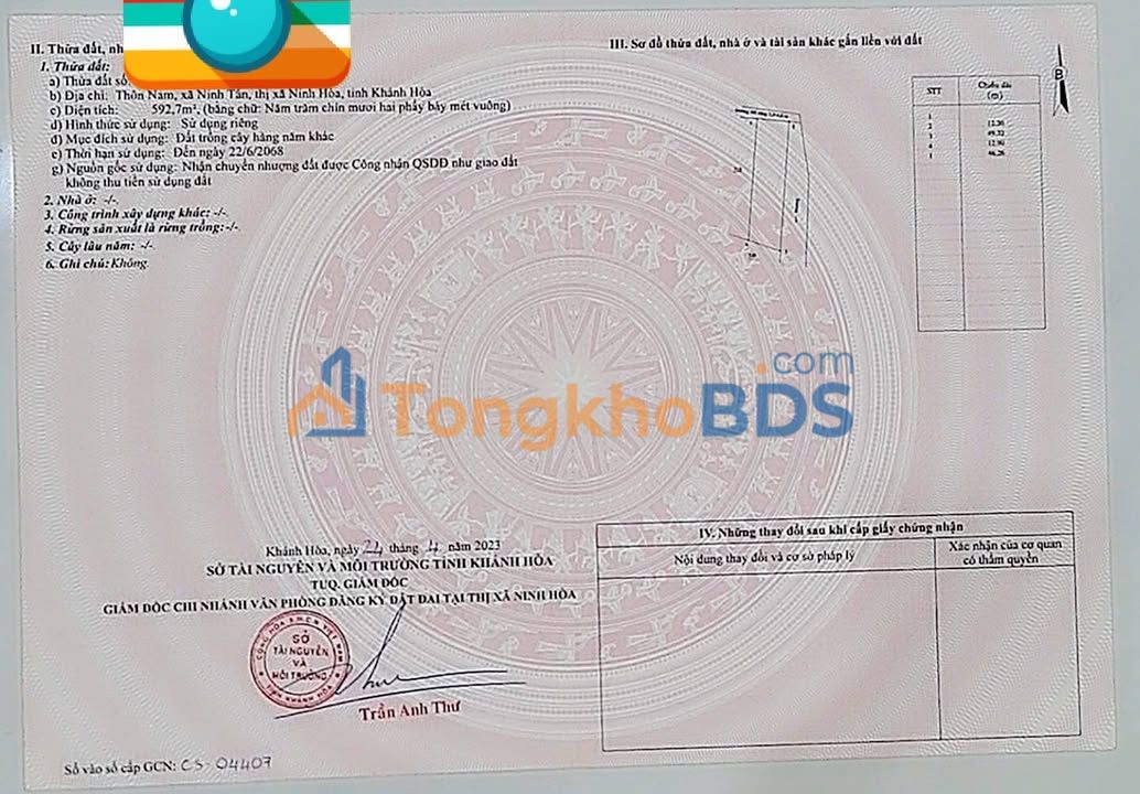 Đất Vườn Ninh Hòa 593m² Sổ Thổ Cư - Giá Đầu Tư 650 Triệu