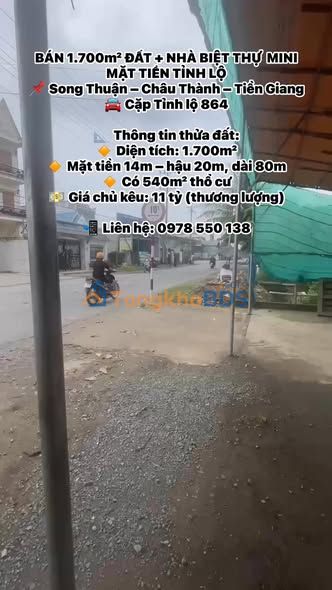Farm Nghỉ Dưỡng 1700m² Mặt Tiền Tỉnh Lộ 864, Tiền Giang - Giá 11 Tỷ