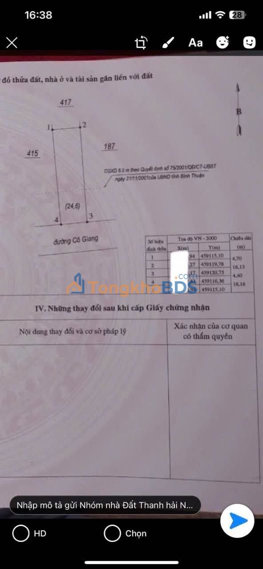 Đất Mặt Tiền Cô Giang Phan Thiết 73.4m² - Chỉ 150m Ra Biển