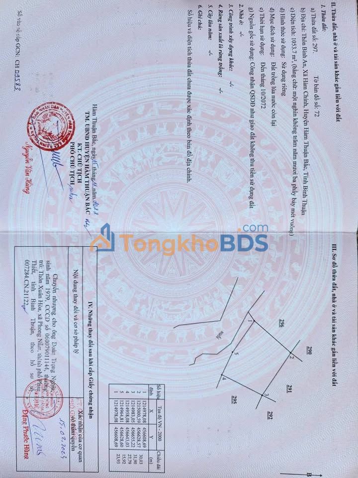 Bán đất 1053m² Hàm Thuận Bắc - Sổ đỏ chính chủ, giá 380 triệu