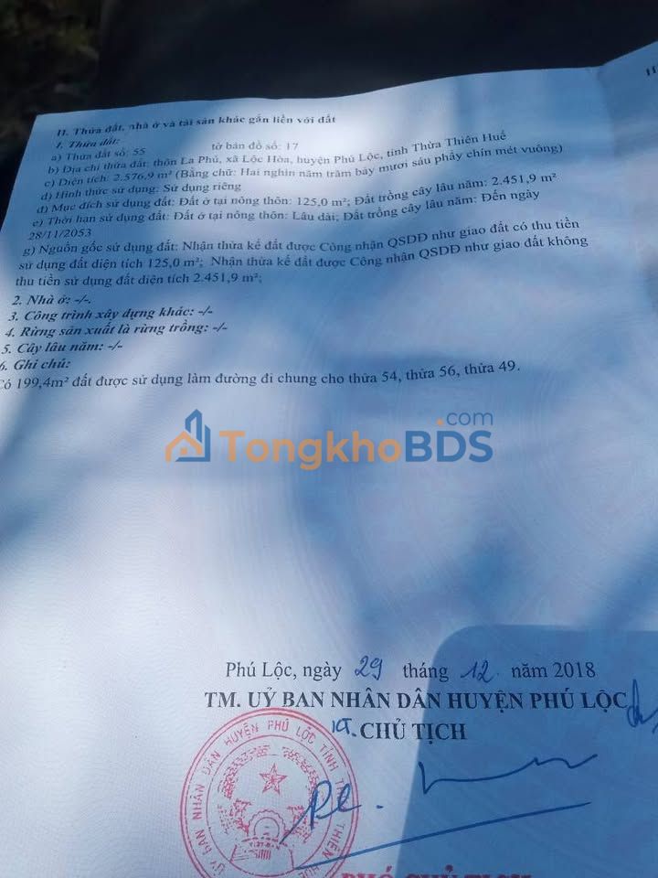 Đất Vườn Huế 2576m² View Sông Truồi - Giá Đầu Tư 1.2 Tỷ