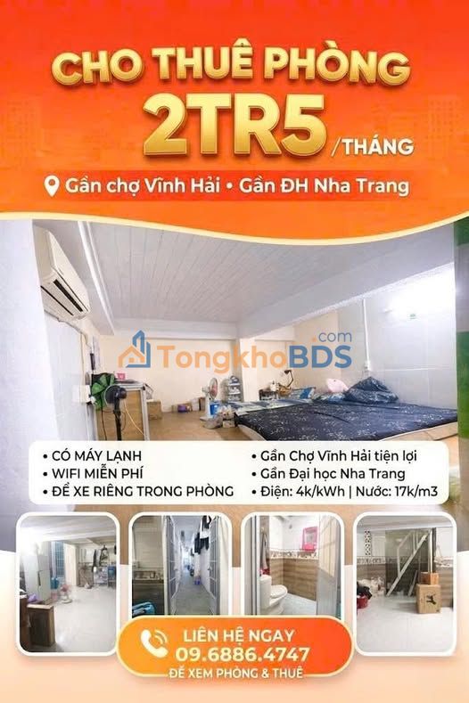 Cho thuê phòng 2.5 triệu/tháng gần ĐH Nha Trang, Vĩnh Hải