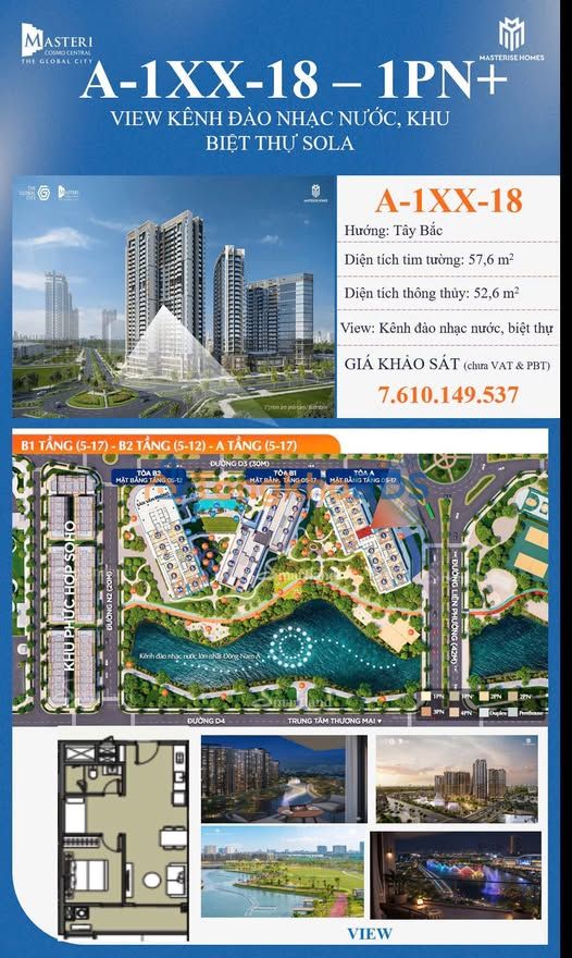 Căn hộ Masteri Cosmo Central Quận 3 - 52.6m² - 7.6 Tỷ