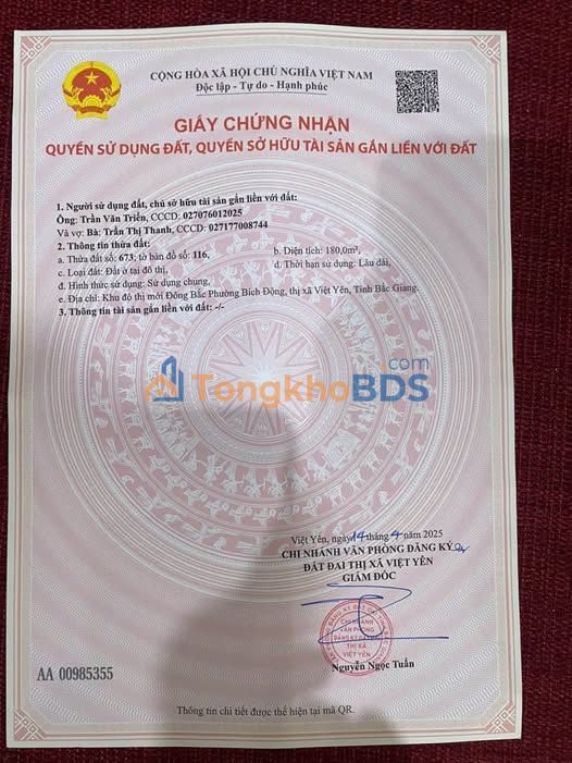 Bán Gấp Đất Nền 180m² Phường Việt Hùng, Quế Võ - View Hồ, Giá Tốt