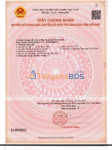 Đất Nền 1000m² Hòa Thành, Tây Ninh - Sổ Sẵn, Giá 2.4 Tỷ