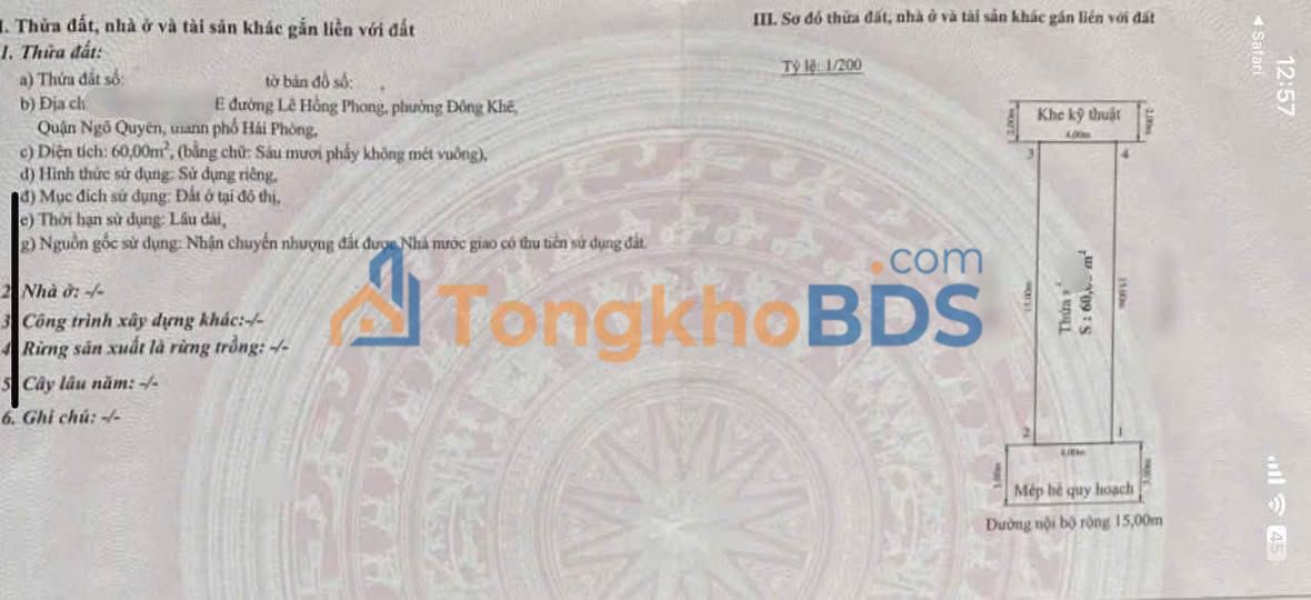 Bán Đất Lê Hồng Phong, Ngô Quyền 60m² - Sổ Đỏ Chính Chủ, Vỉa Hè 3m