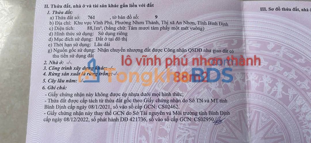 Đất Vĩnh Phú, An Nhơn, Bình Định - 88m² - Giá 3xx Triệu - Sổ Đỏ Sẵn Sàng