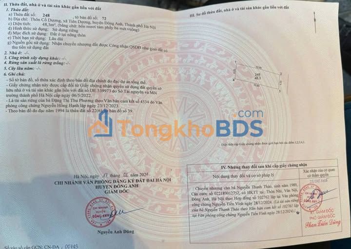 Bán đất Cổ Dương, Đông Anh 48.3m² - Sổ đỏ chính chủ, ngõ thông thoáng