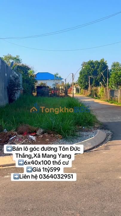 Đất thổ cư 2400m² góc đường Tôn Đức Thắng, Mang Yang - Giá 1.6 tỷ