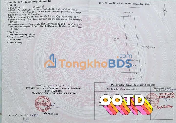 Đất nền 634m² Suối Cát, Kiên Giang - Sổ đỏ 134m² thổ cư, giá 1.85 tỷ