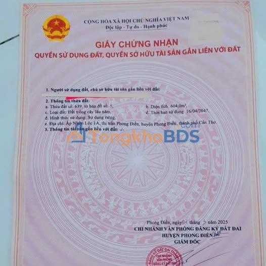 Bán Nền 604m² Mặt Tiền Rạch Trà Niền, Phong Điền, Cần Thơ - Giá 1.65 Tỷ