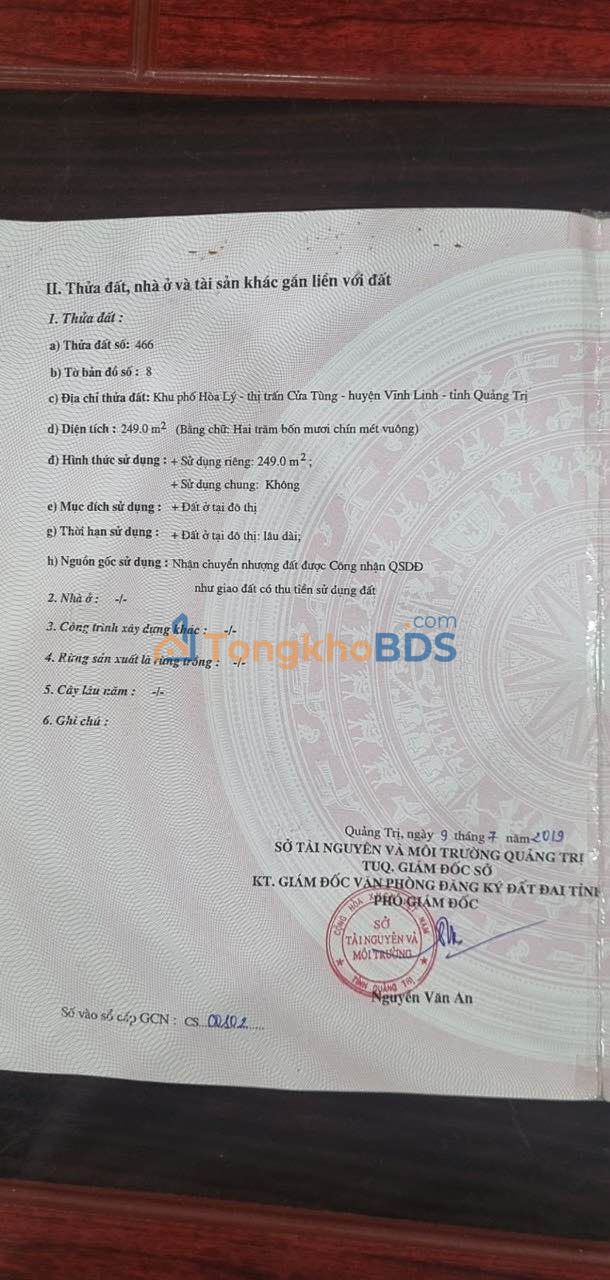 Đất nền Cửa Tùng 249m² hướng Đông Bắc - Sổ đỏ chính chủ, view biển