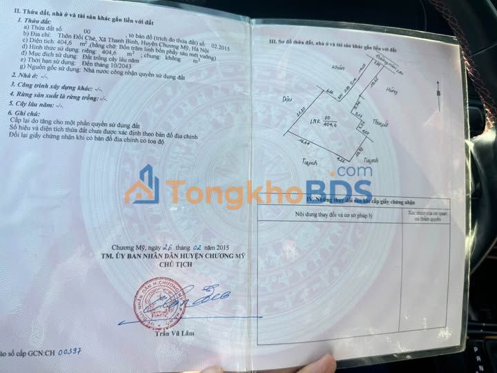 Bán đất Đội Chè, Chương Mỹ 404.6m² - Sổ đỏ chính chủ, tiềm năng tăng giá