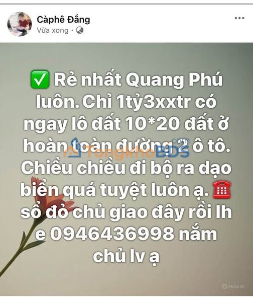 Đất nền Quảng Phú - Sổ đỏ 200m² - 1.3 tỷ - Gần biển, 2 ô tô vào nhà