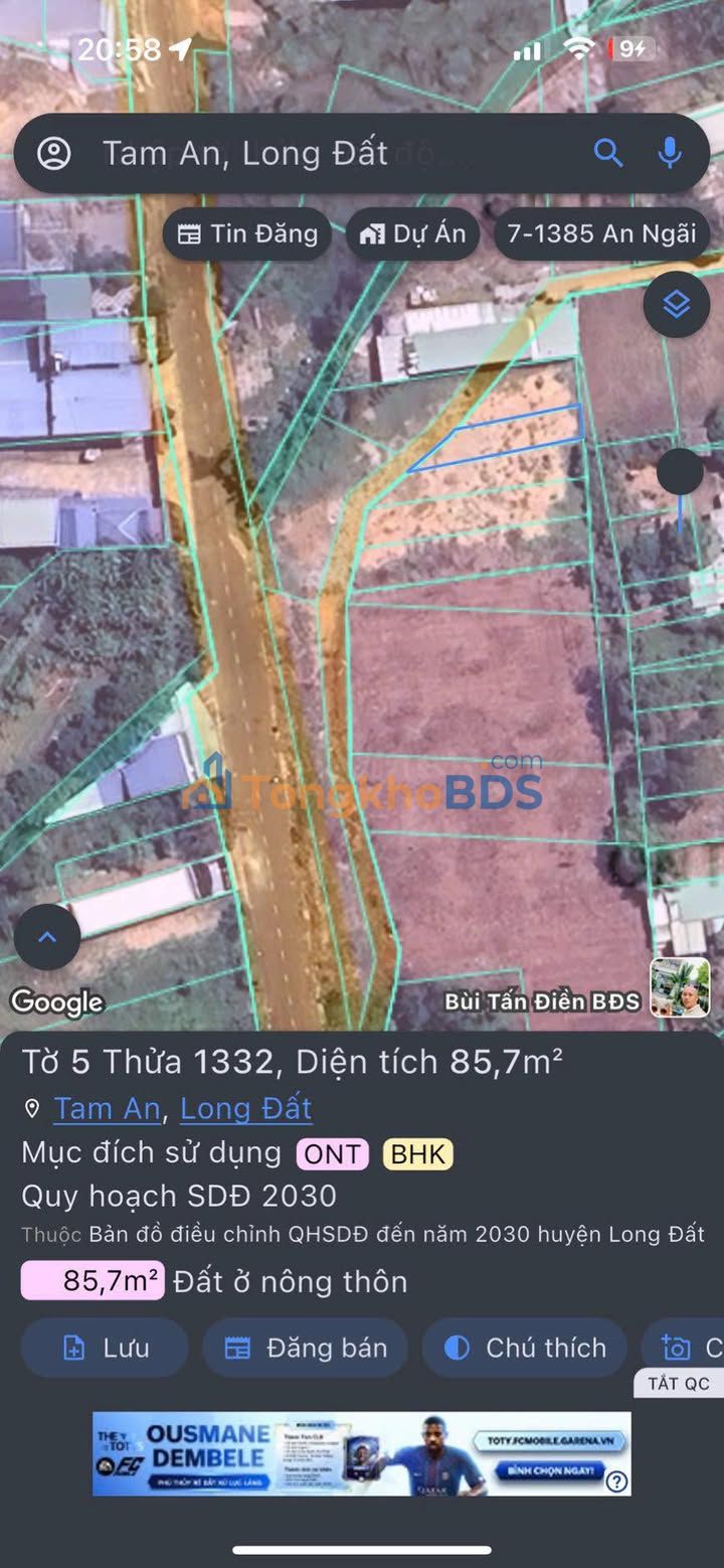 Đất Nền Tam An Long Thành 85m² - Mặt Tiền Đá Mi, Sổ Hồng Riêng - Giá 690 Triệu