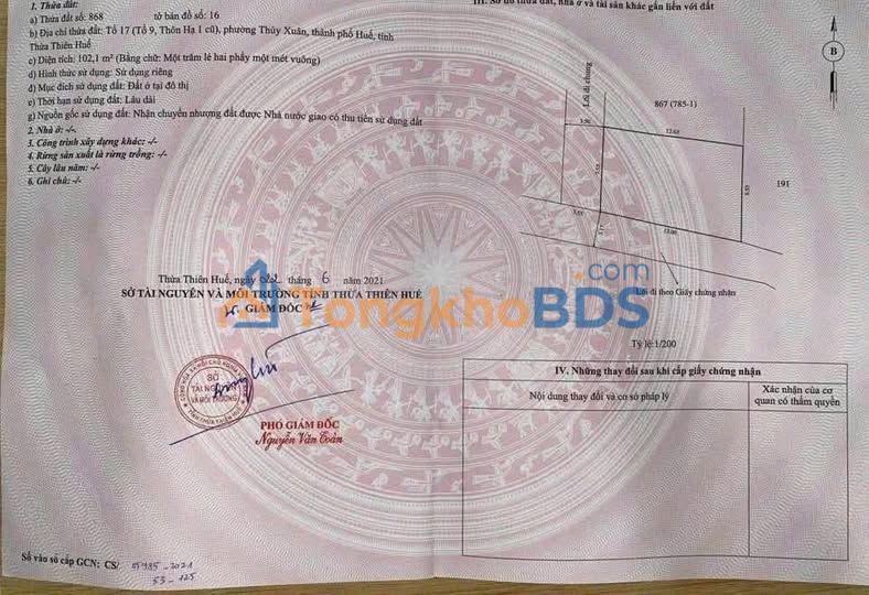 Đất nền Thủy Xuân - Huế 100m² ngang 7.5m - Giá tốt đầu tư