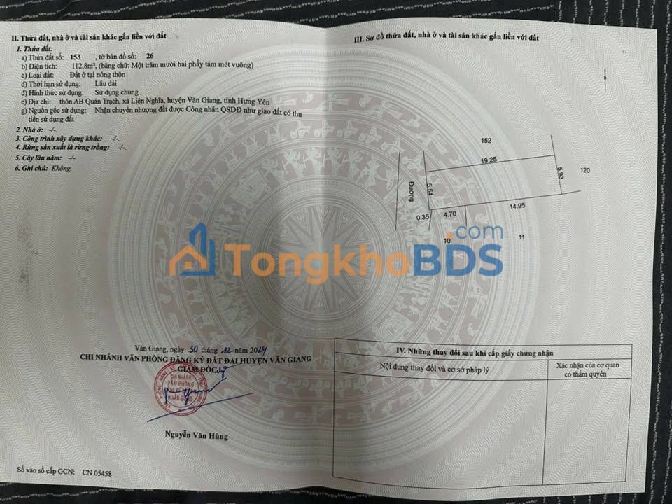 Đất nền Văn Giang 112m² - Sổ đỏ trao tay, tiềm năng sinh lời cao