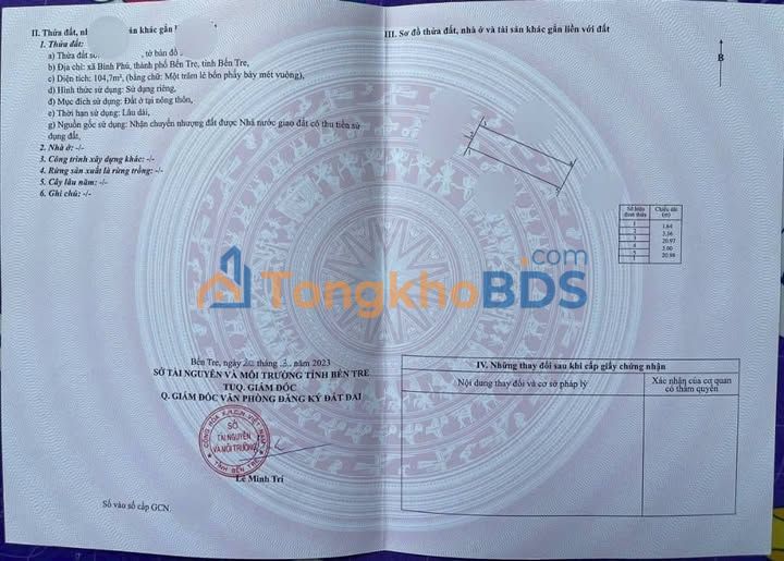 Bán Đất Thổ Cư 104m² P. Bến Tre, TP. Bến Tre - Sổ Hồng Sẵn Sàng