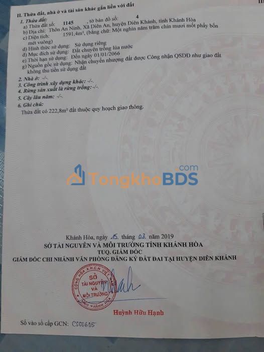 Đất Diên Khánh 1591m² Mặt Tiền Nhựa - QH Đất Ở Đô Thị