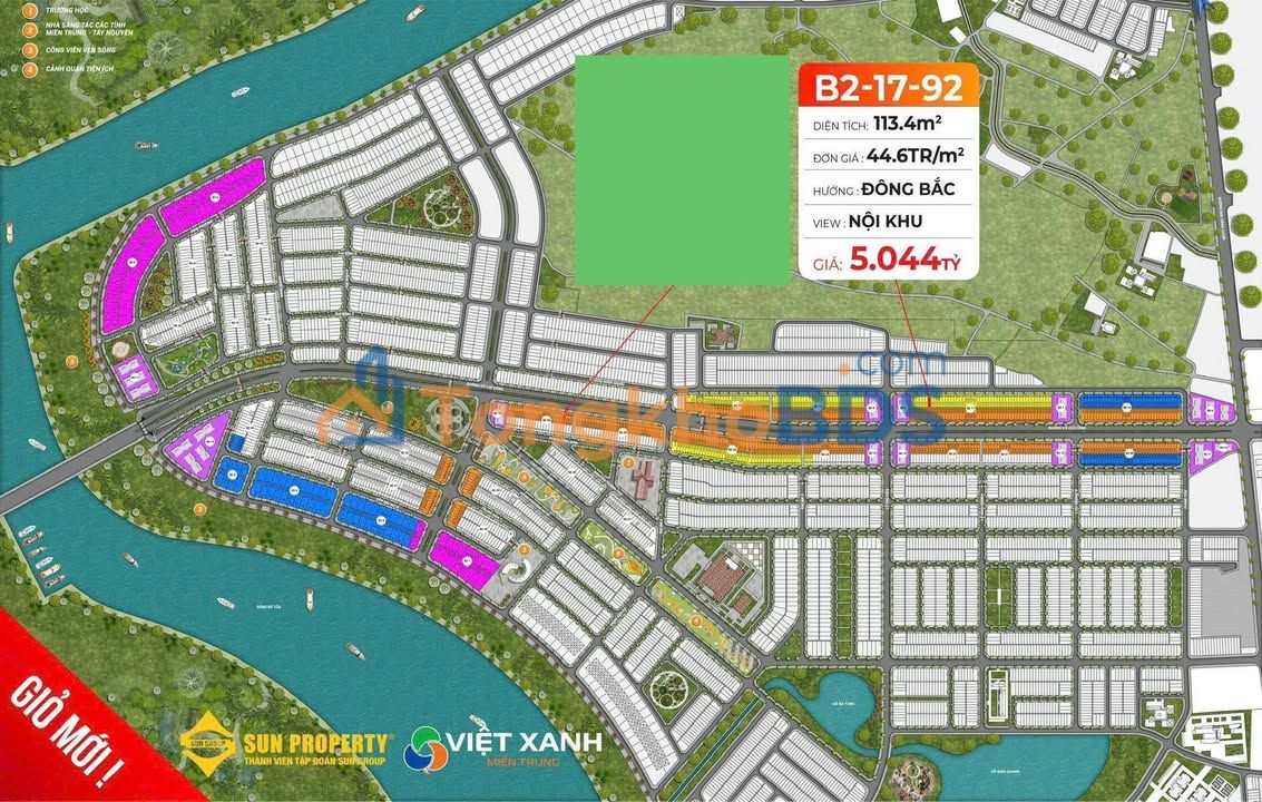 Đất nền Sun Group Hòa Xuân 113.4m² - Sổ đỏ sẵn, giá 5.04 tỷ