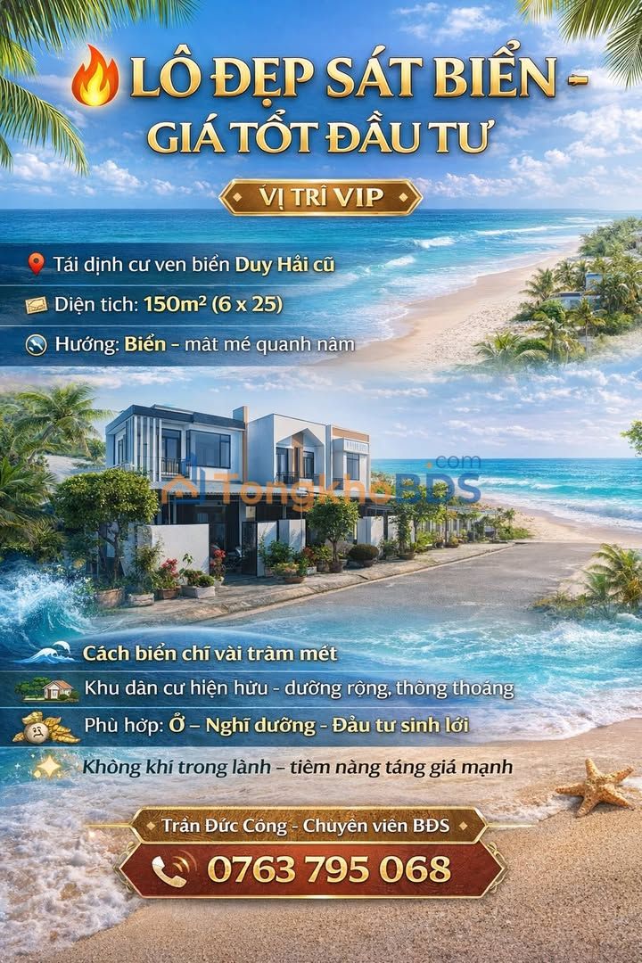 Đất nền tái định cư Duy Hải 150m² - Hướng biển, giá tốt đầu tư