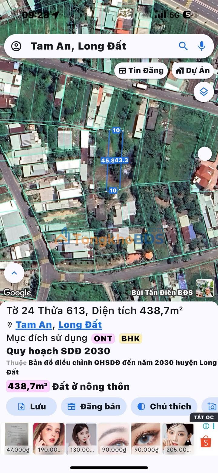 Đất Nền 440m² Xã Tam An, Long Đất - Sổ Đỏ Thổ Cư 100%, Giá 1.2 Tỷ