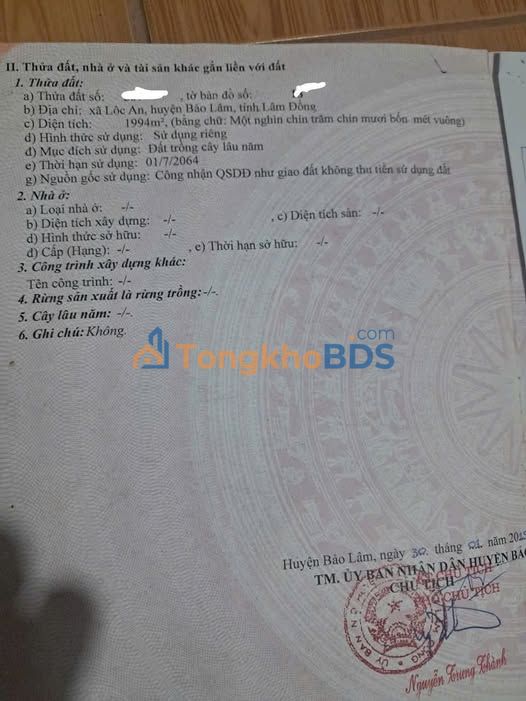 Bán đất Lộc An, Bảo Lâm - 7200m² giá 1.05 tỷ - Sổ HĐMB, ô tô vào tận nơi