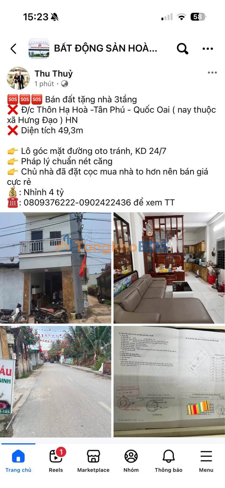 Đất Thôn Hạ Hoà Quốc Oai 49m² giá 4 tỷ - Sổ đỏ chính chủ