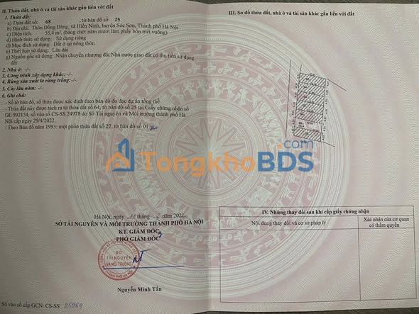 Bán đất Sóc Sơn 55.4m² full thổ cư - Sẵn sổ, ô tô tránh